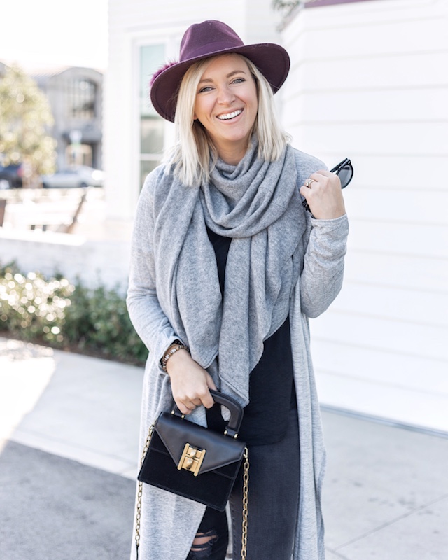 Madewell denim, Morning Lavender cardigan, Lilly Pulitzer scarf, Marc Fisher booties | My Style Diaries blogger Nikki Prendergast