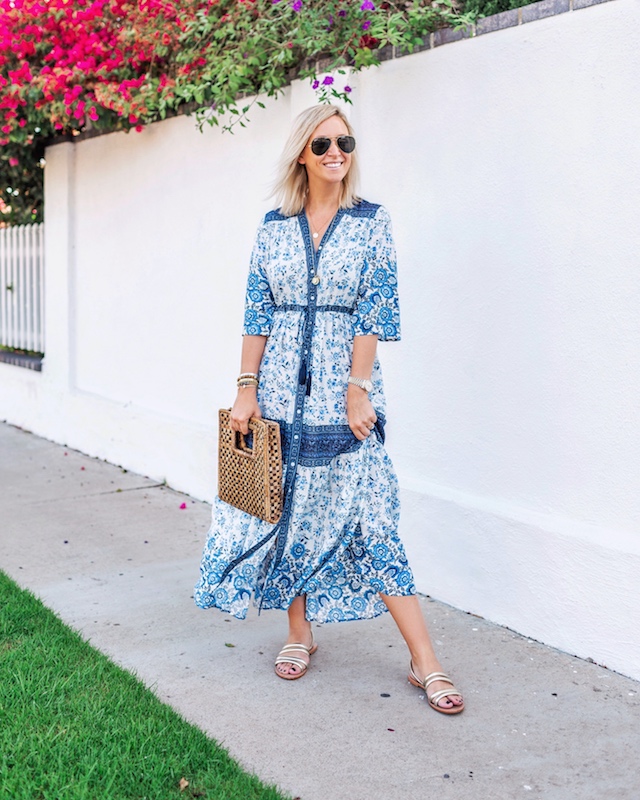 Amazon dress, Ankole clutch, Kaanas sandals | My Style Diaries blogger Nikki Prendergast