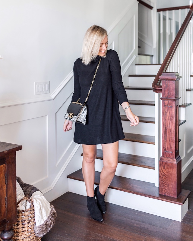 Z Supply turtleneck dress, Marc Fisher booties, Ferragamo handbag | My Style Diaries blogger Nikki Prendergast