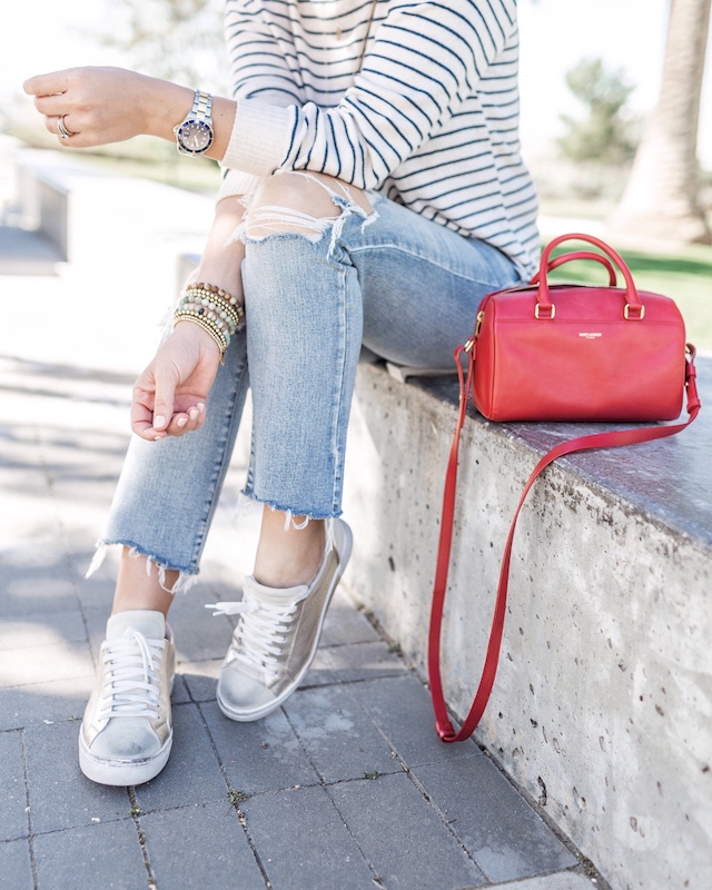Daze denim, Target sweater, Saint Laurent handbag, Steve Madden sneakers | My Style Diaries blogger Nikki Prendergast