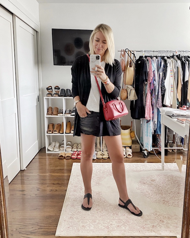 Casual summer style: Free People shorts, Old Navy tee, Saint Laurent handbag | My Style Diaries blogger Nikki Prendergast