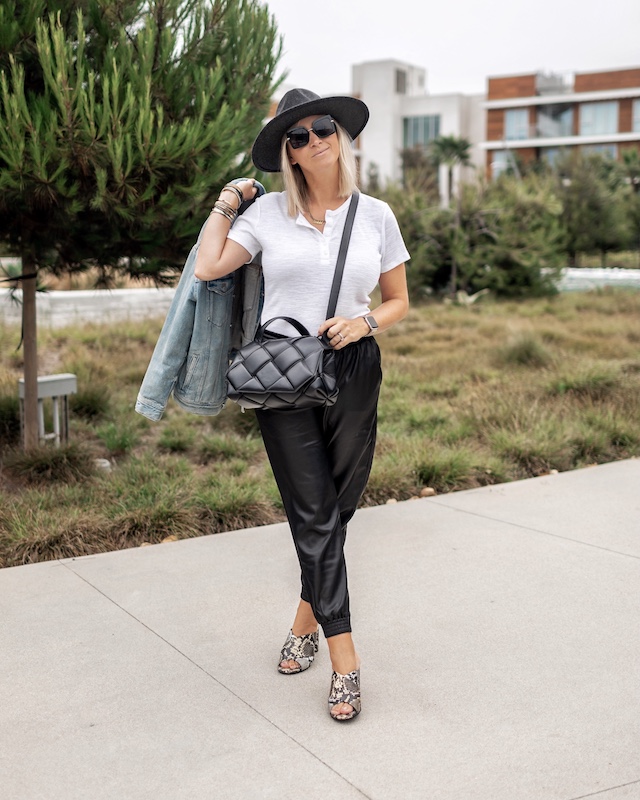 Affordable faux leather joggers for fall | My Style Diaries blogger Nikki Prendergast