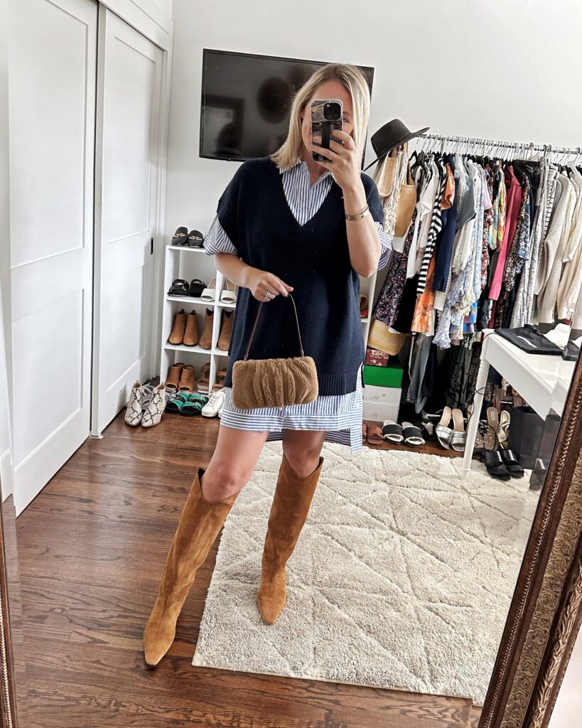 Staud Bridget dress, shearling bag, and Western Wally boots | My Style Diaries blogger Nikki Prendergast