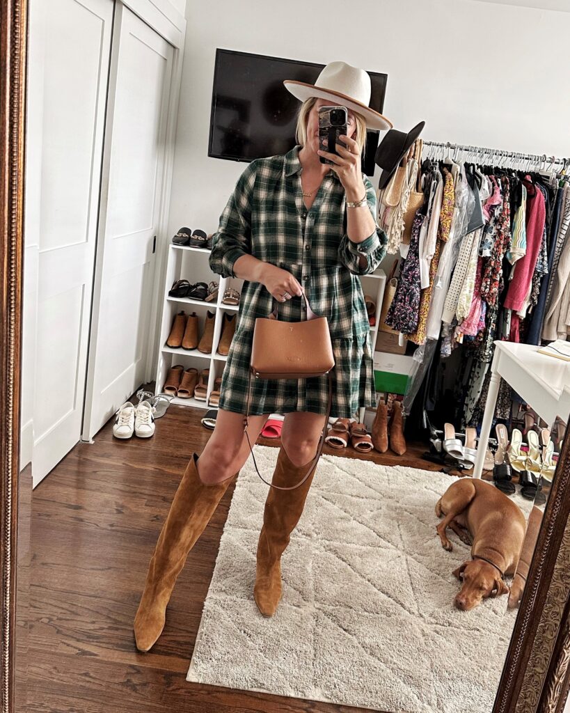 Vici plaid dress, Staud Western Wally boots, Tod's handbag | My Style Diaries blogger Nikki Prendergast