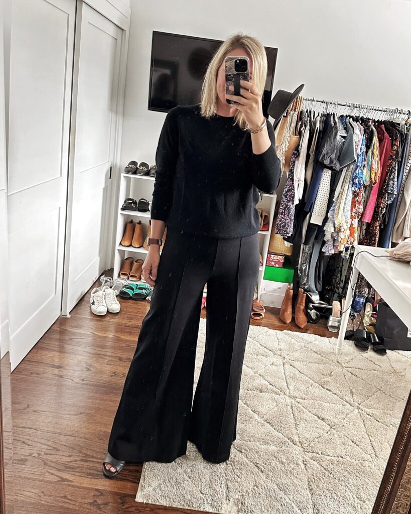 Quince ponte wide leg pants and cashmere sweater | My Style Diaries blogger Nikki Prendergast